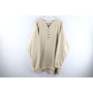 Vintage 90s Streetwear Large Faded Blank Oversized Baggy Henley Sweatshirt Tan